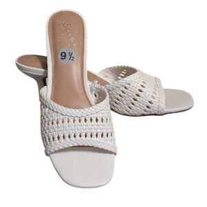 Seychelles Bianca White Woven Square Toe Kitten Heel Sandals Size 9.5 NWOB/NWT
